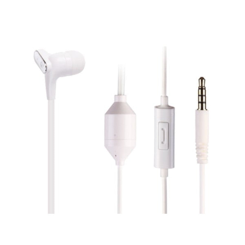 Low Radiation Mono AirTube Headset. White earbud headphones with cable on a white background
